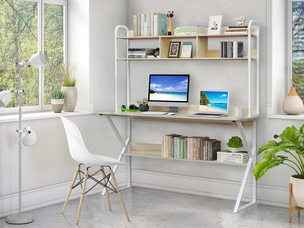 Ramsey 140cm Computer Desk Study Table with Bookshelf - Maple