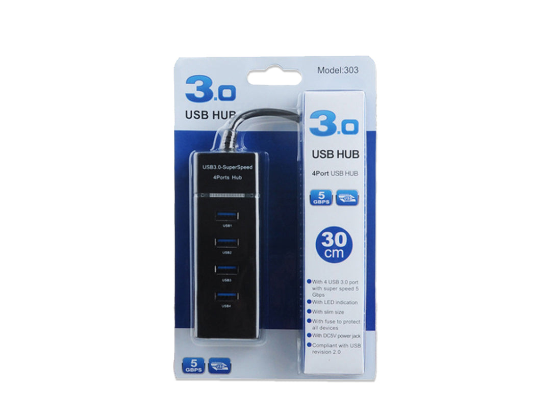 4 Port USB 3.0 Hub - Black (0.001m3 - 0.05kg)