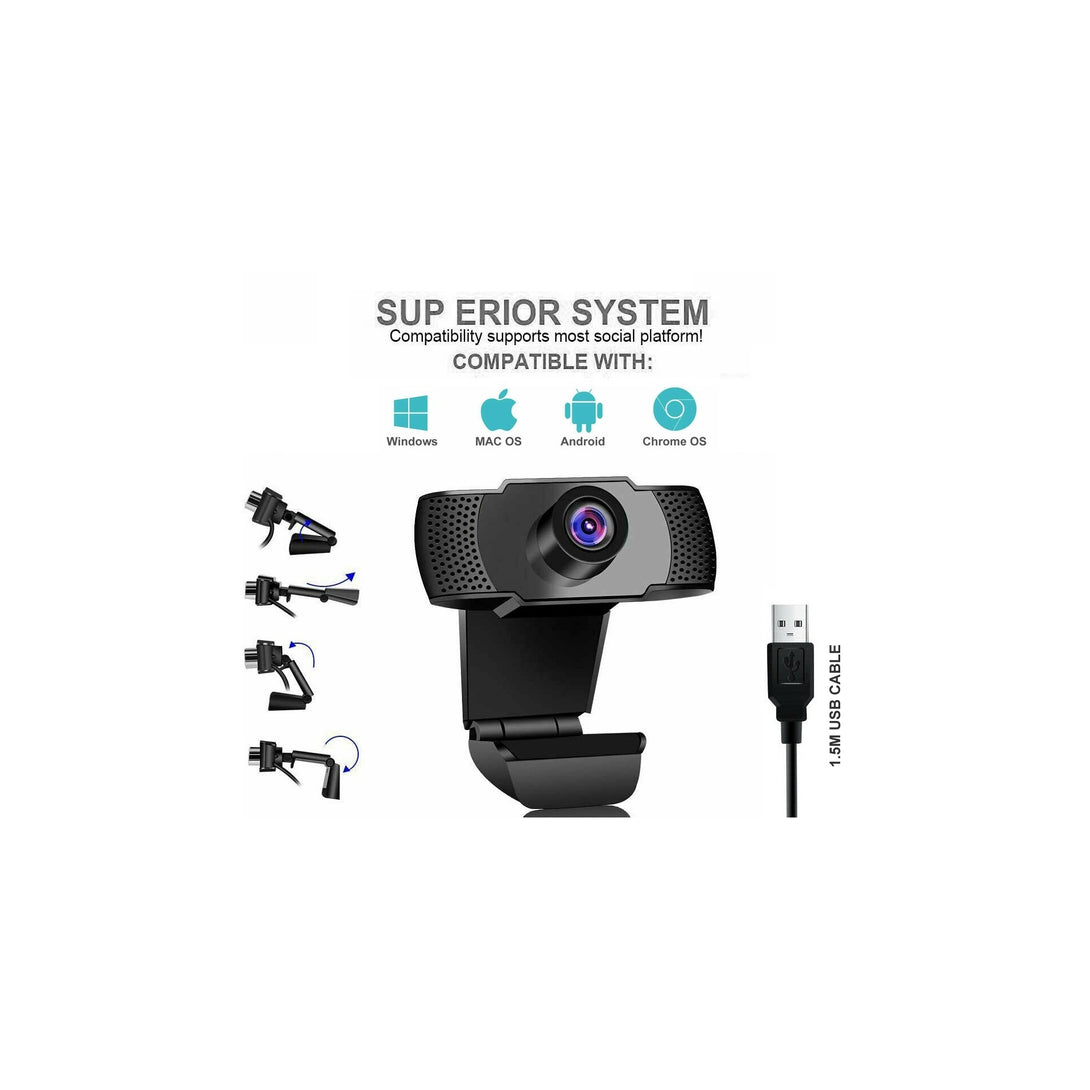 1080P HD USB Webcam with Microphone (0.001m3 - 0.11kg)