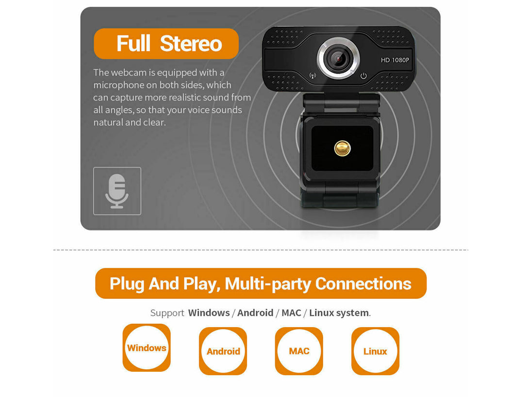 1080P Full HD Webcam with Microphone (0.001m3 - 0.074kg)