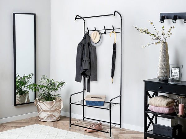 Clothing Garment Rack with Shelves - Black