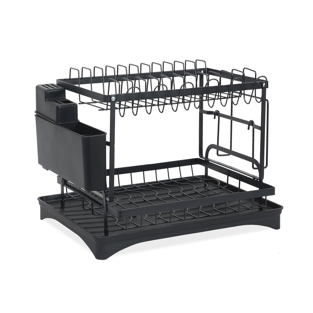 2 Tier Kitchen Storage Dish Rack Drainer - Black