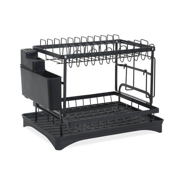 2 Tier Kitchen Storage Dish Rack Drainer - Black