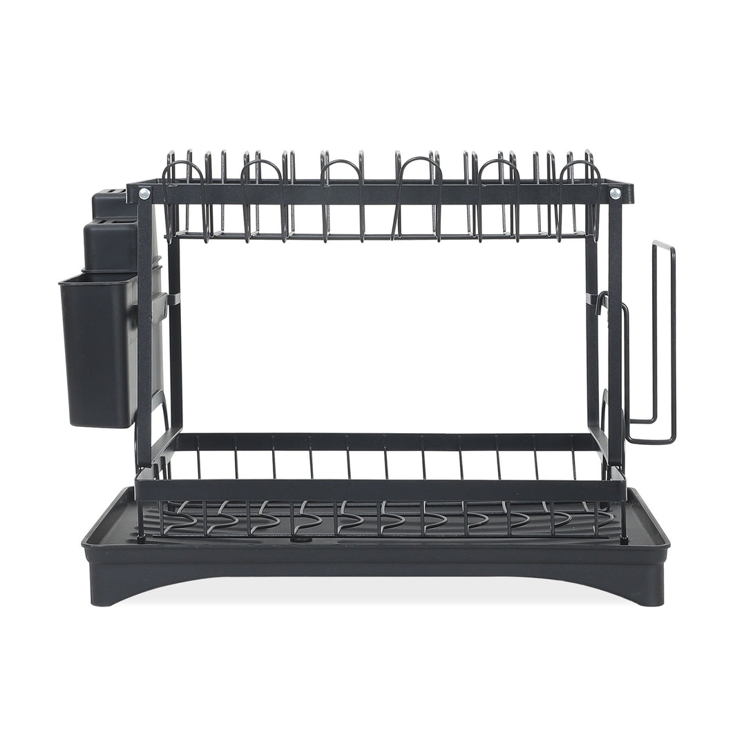 2 Tier Kitchen Storage Dish Rack Drainer - Black