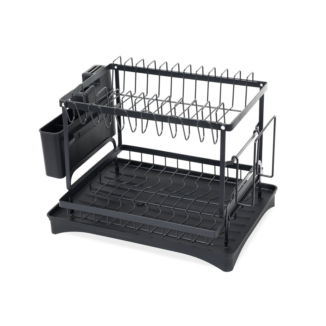 2 Tier Kitchen Storage Dish Rack Drainer - Black