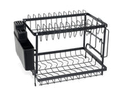 2 Tier Kitchen Storage Dish Rack Drainer - Black