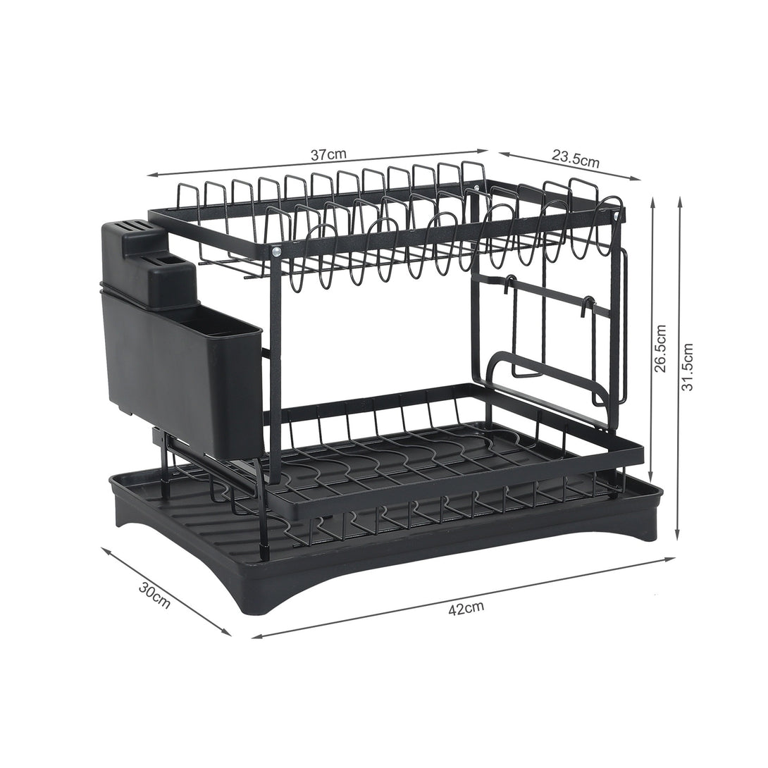 2 Tier Kitchen Storage Dish Rack Drainer - Black