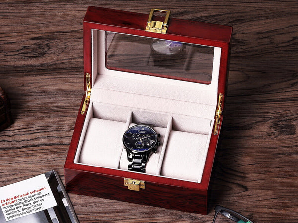 3 Slots Wooden Watch Storage Box Display Case