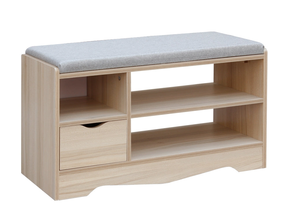 80CM Single Drawer Shoe Rack Bench - MAPLE + GREY