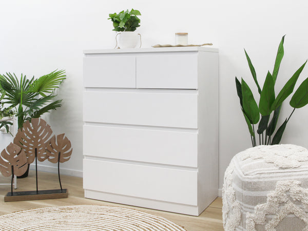 Tongass Wooden Tallboy 5 Drawers - White