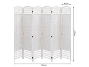 COONOOR 1.7M Rattan Room Divider Screen 6 Panels - WHITE