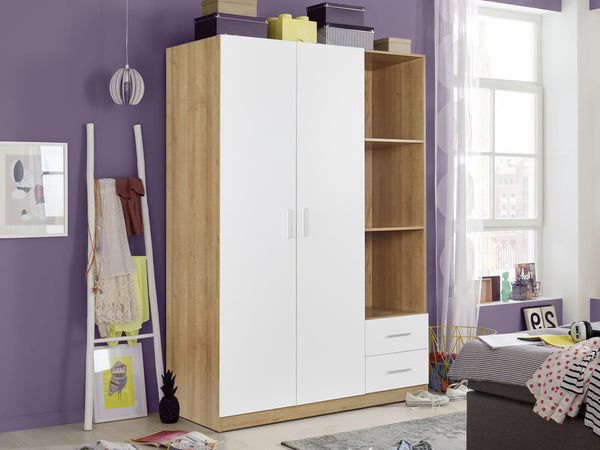 Harris 3 Door Wardrobe with Drawers - Oak + White