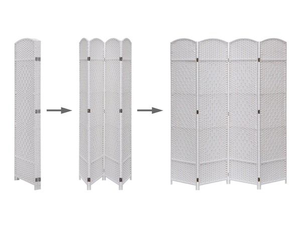 AKAROA 1.8M Rattan Room Divider Screen 4 Panels - WHITE