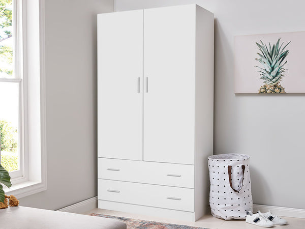 Bram 2 Door Wardrobe with 2 Drawers - White