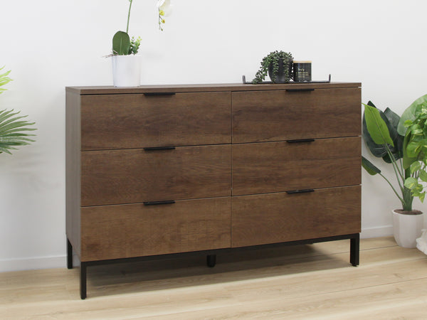 Ocala Low Boy 6 Drawer Chest Dresser - Walnut