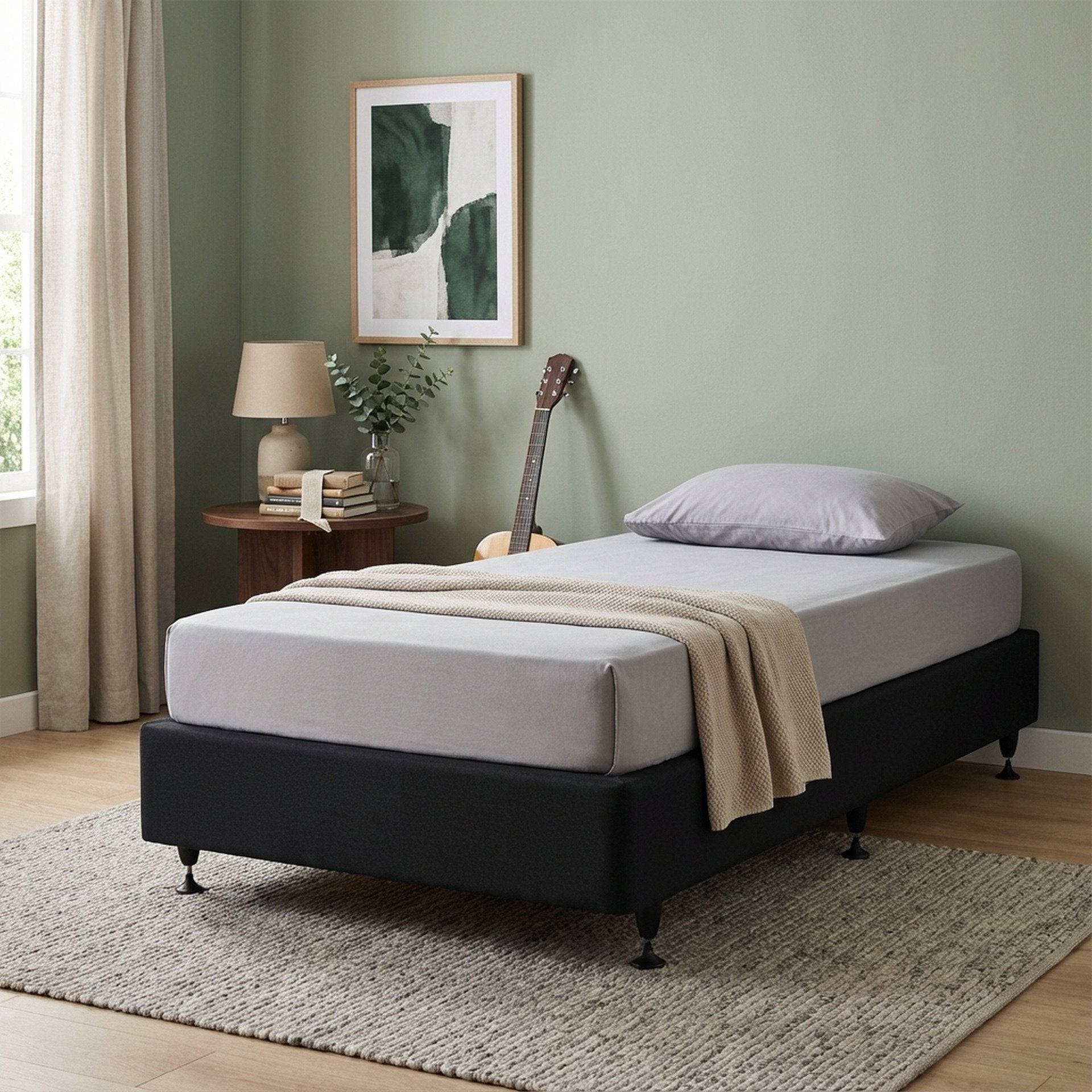 Vinson Fabric Single Bed Base - Black