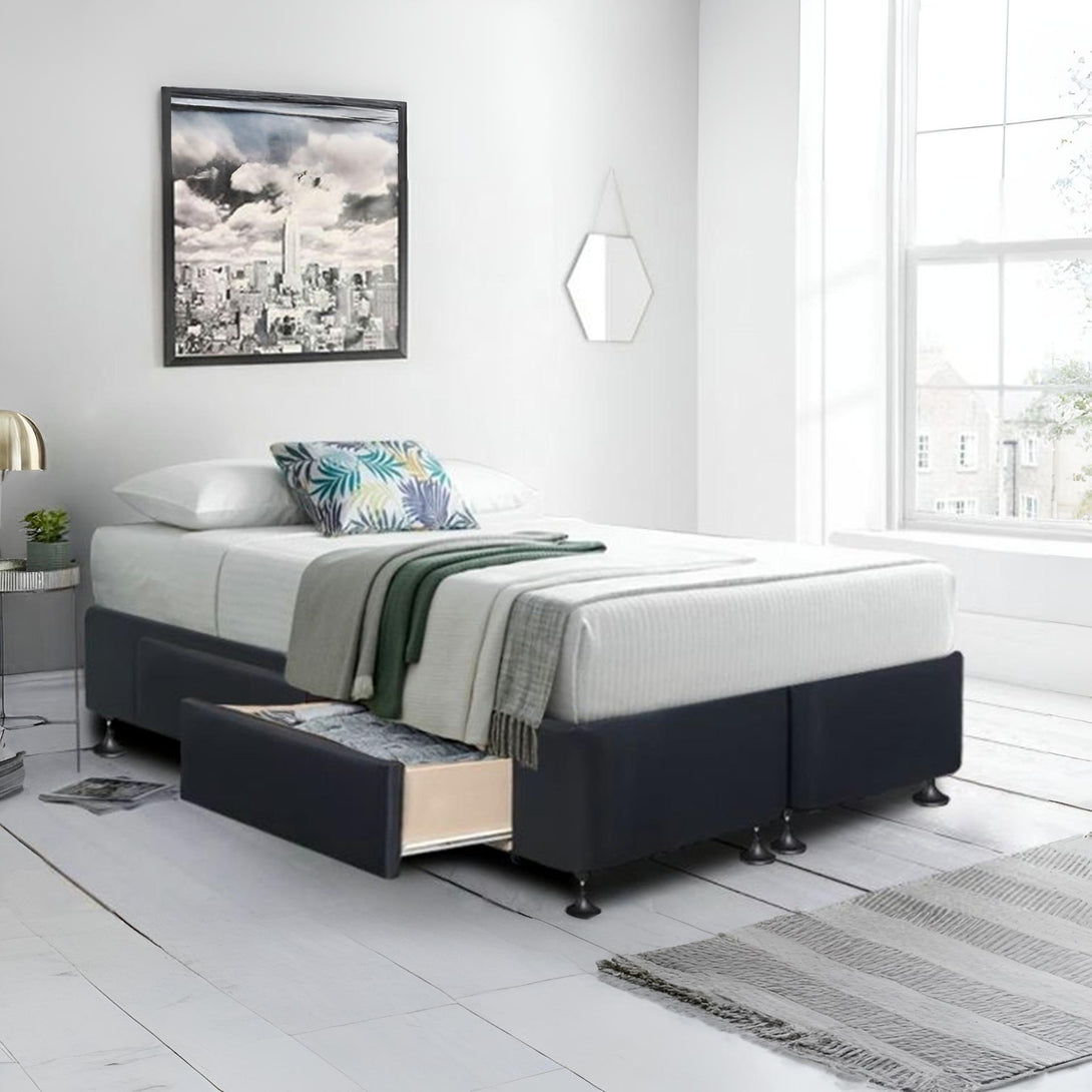 Charles Fabric King Split Bed Base 4 Drawers - Black
