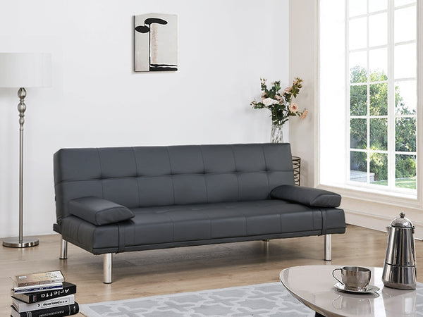 DENVER 3-Seater PU Sofa Bed - BLACK