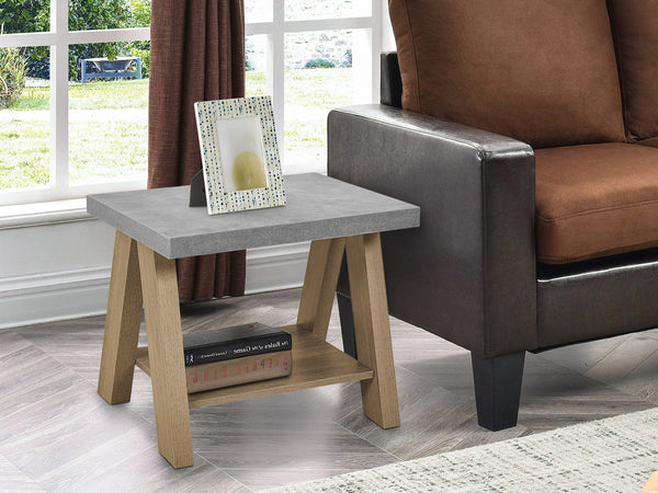 TOMMIE Square Coffee Table Side Table - CEMENT + OAK