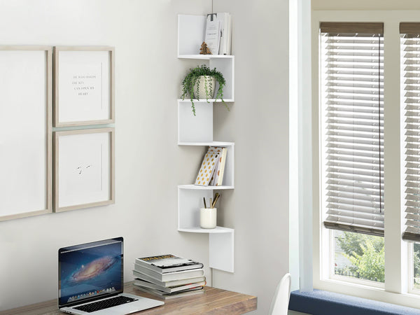 Nemi 5-Tier Wall Mounted Corner Shelf - White