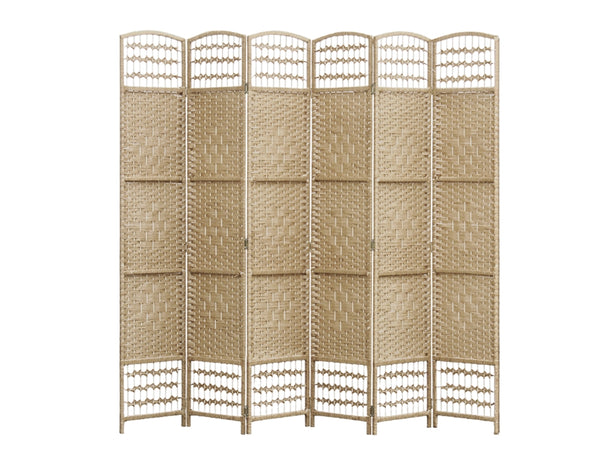 COONOOR 1.7M Rattan Room Divider Screen 6 Panels - NATURAL