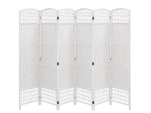 COONOOR 1.7M Rattan Room Divider Screen 6 Panels - WHITE