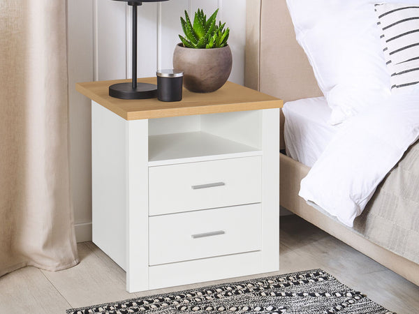 Mateo Wooden Bedside Table - White + Oak