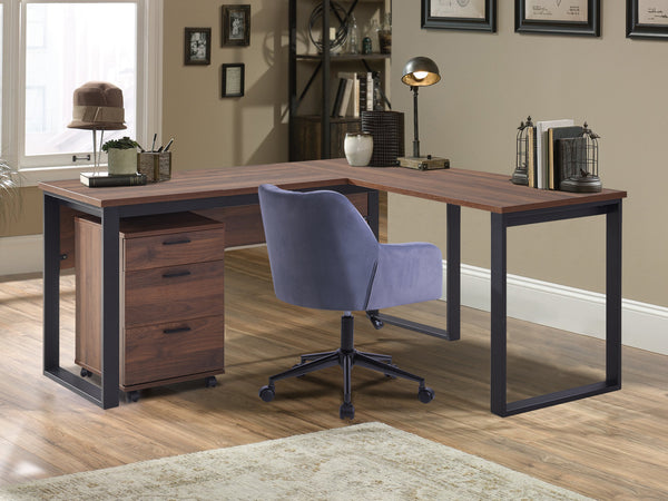 Nakia Computer Corner Desk with Filing Cabinet - Walnut