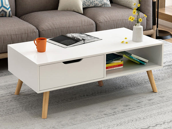 RILEY 1 Drawer Wooden Coffee Table - WHITE