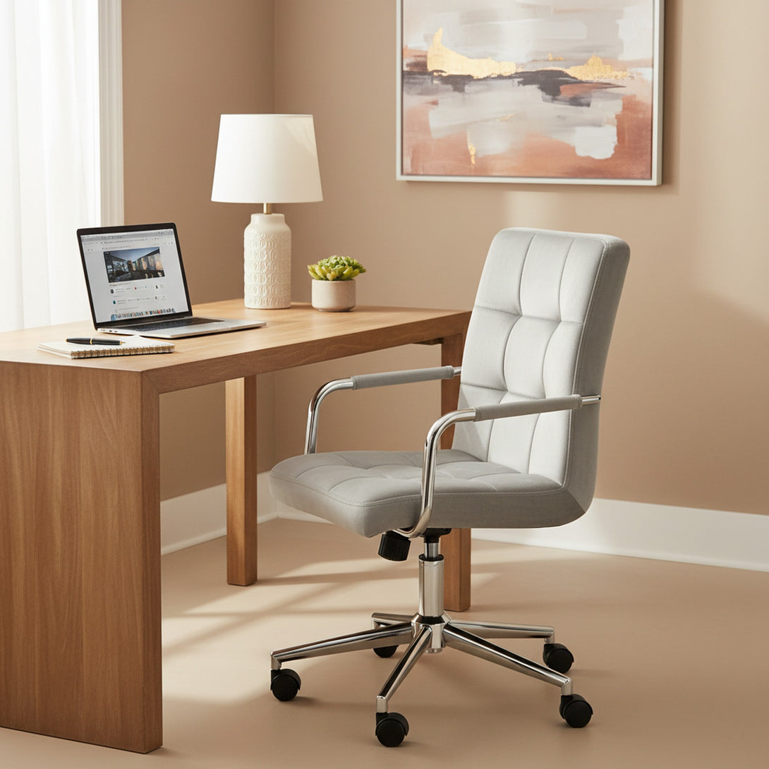 Eliezer Velvet Office Chair - Light Grey