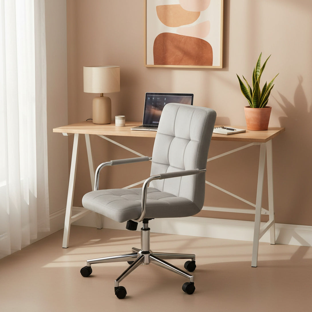 Eliezer Velvet Office Chair - Light Grey