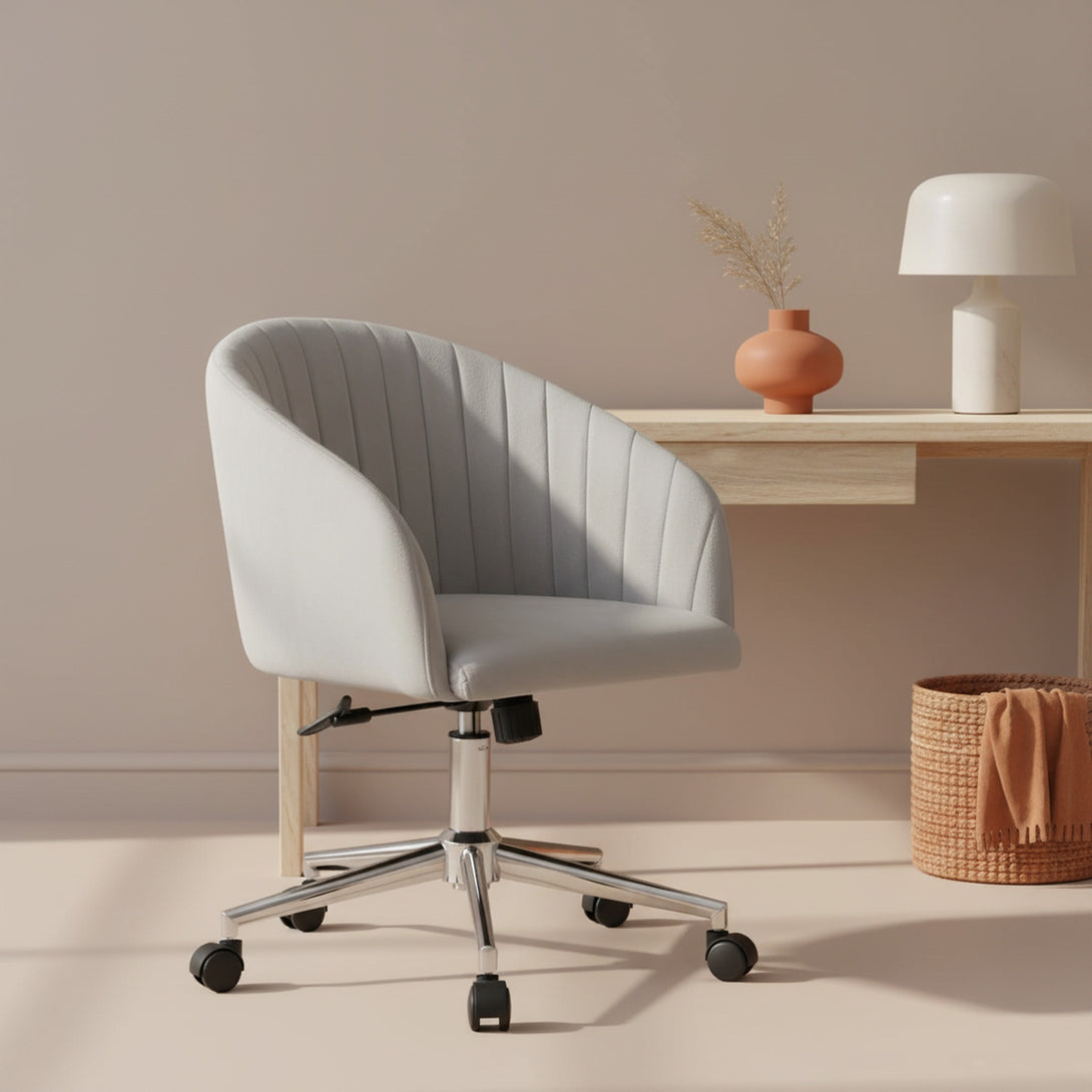 Morgan Velvet Office Chair - Light Grey