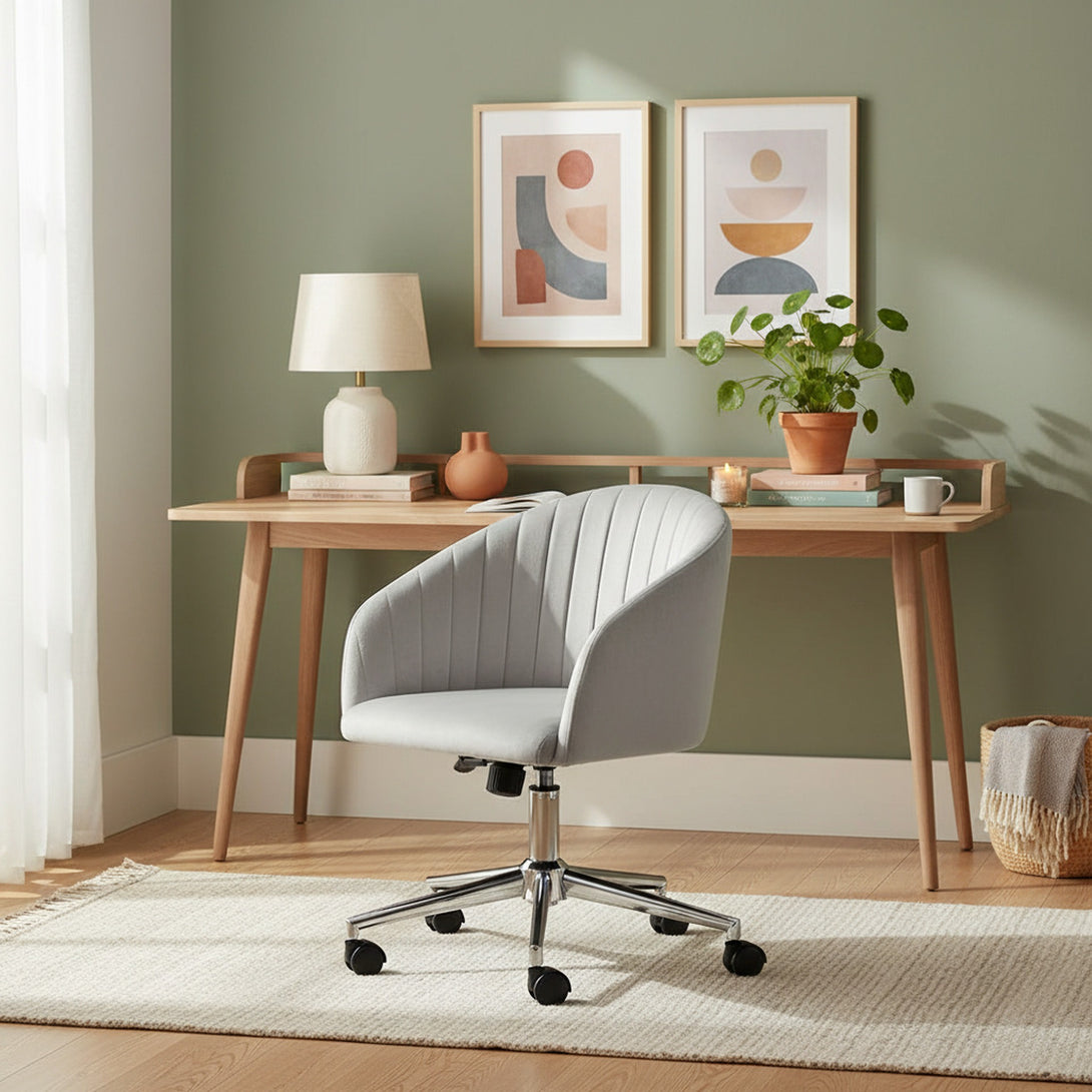 Morgan Velvet Office Chair - Light Grey