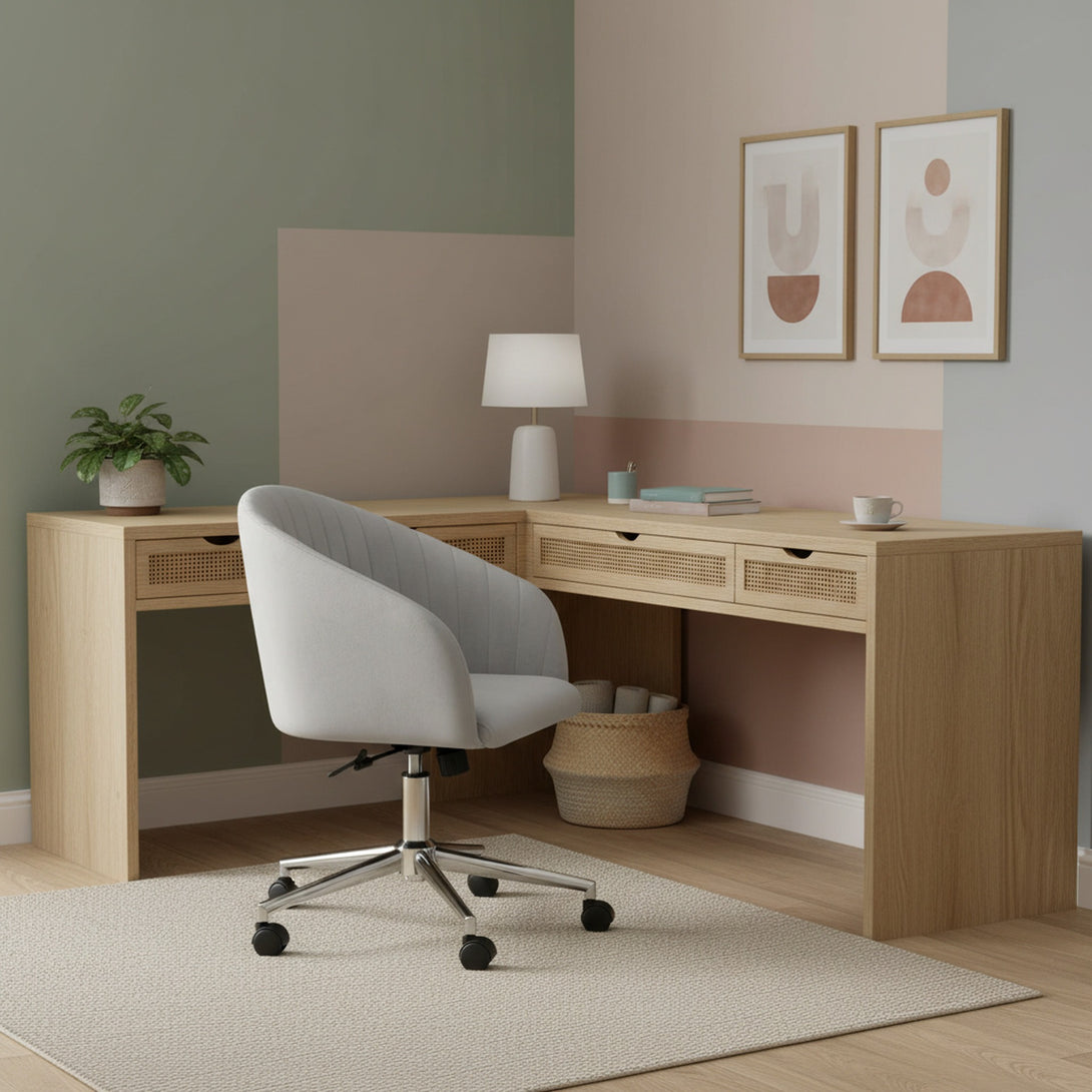 Morgan Velvet Office Chair - Light Grey