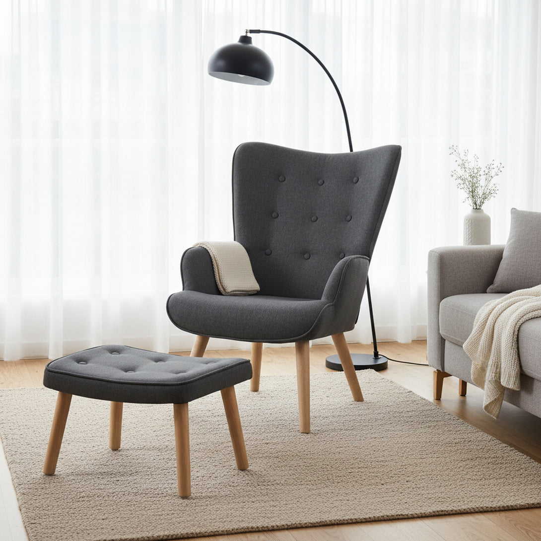 Olivia Armchair with Ottoman - Grey