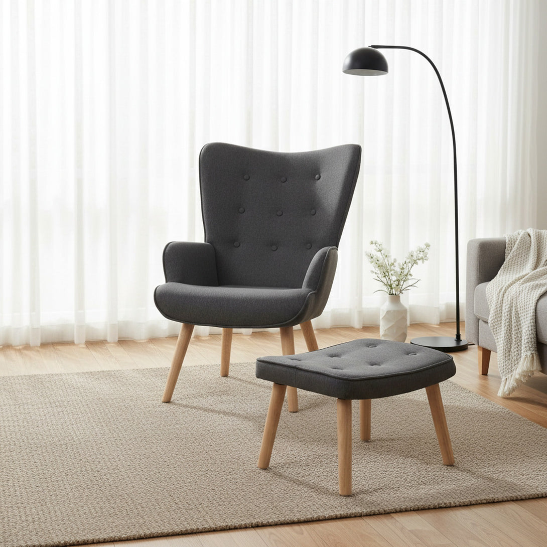 Olivia Armchair with Ottoman - Grey