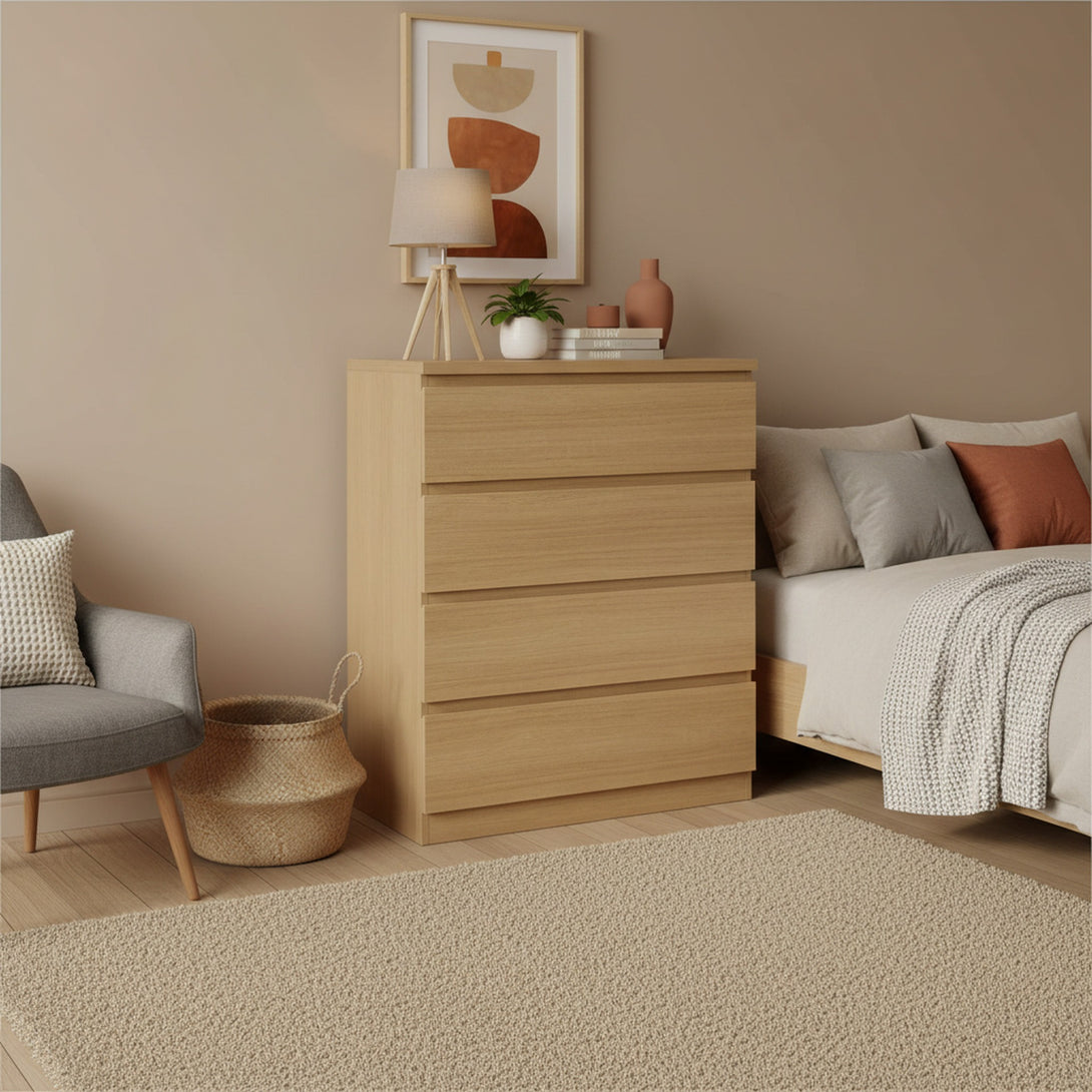 TONGASS 4 Drawer Tallboy - OAK 