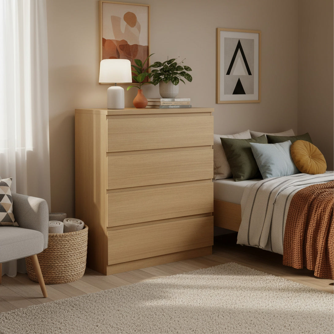 TONGASS 4 Drawer Tallboy - OAK 
