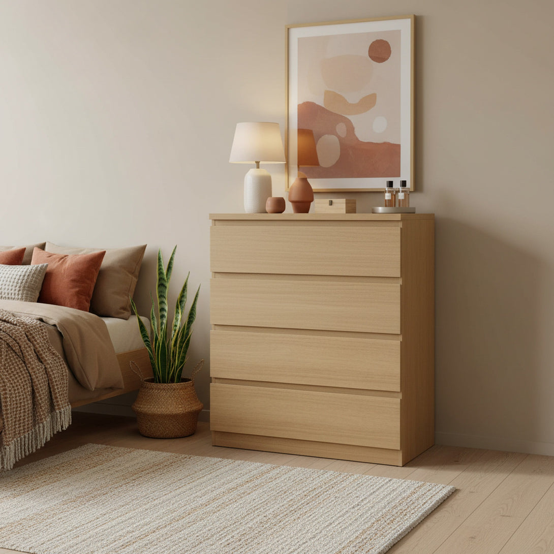 TONGASS 4 Drawer Tallboy - OAK 