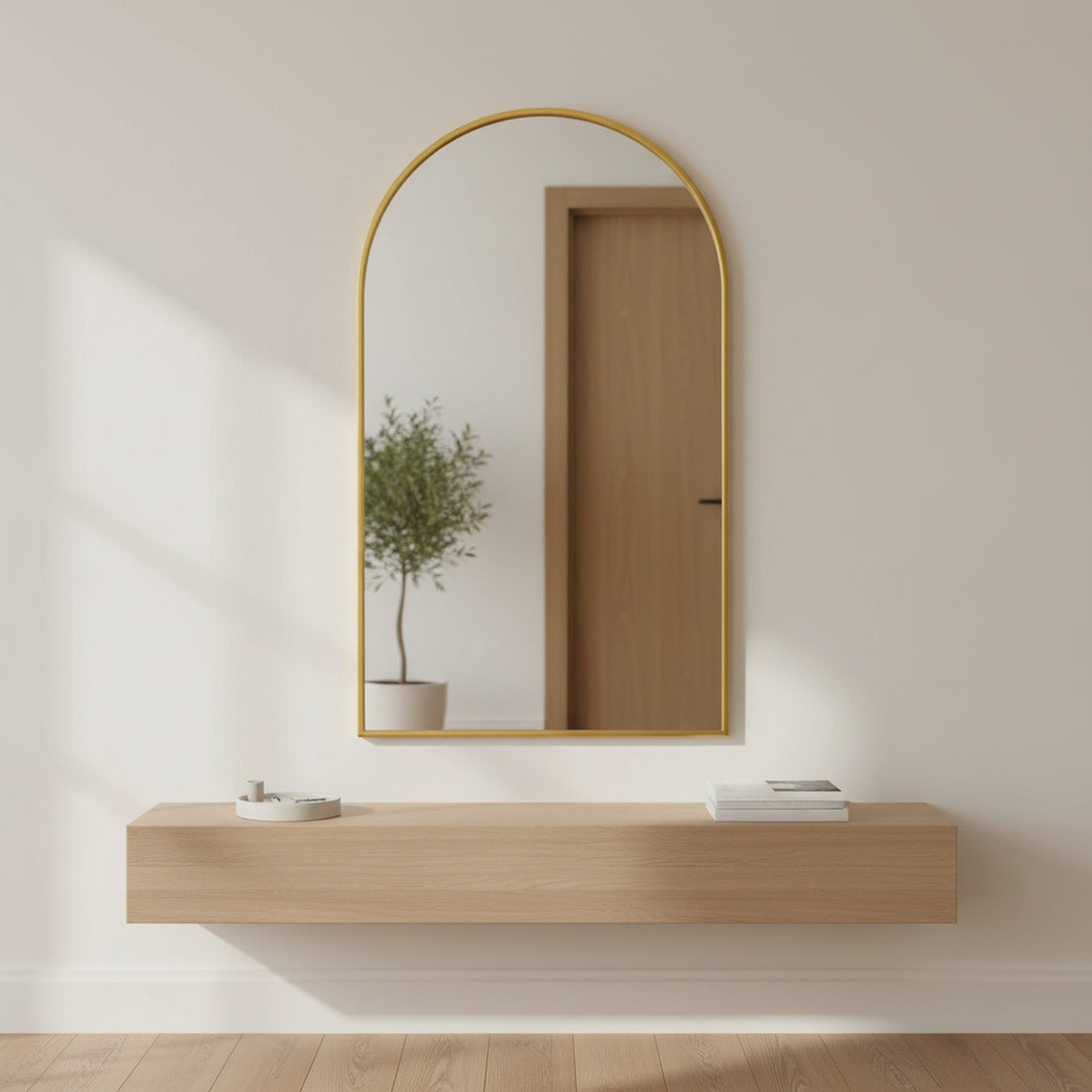 Luna Arched Metal Wall Mirror - Gold