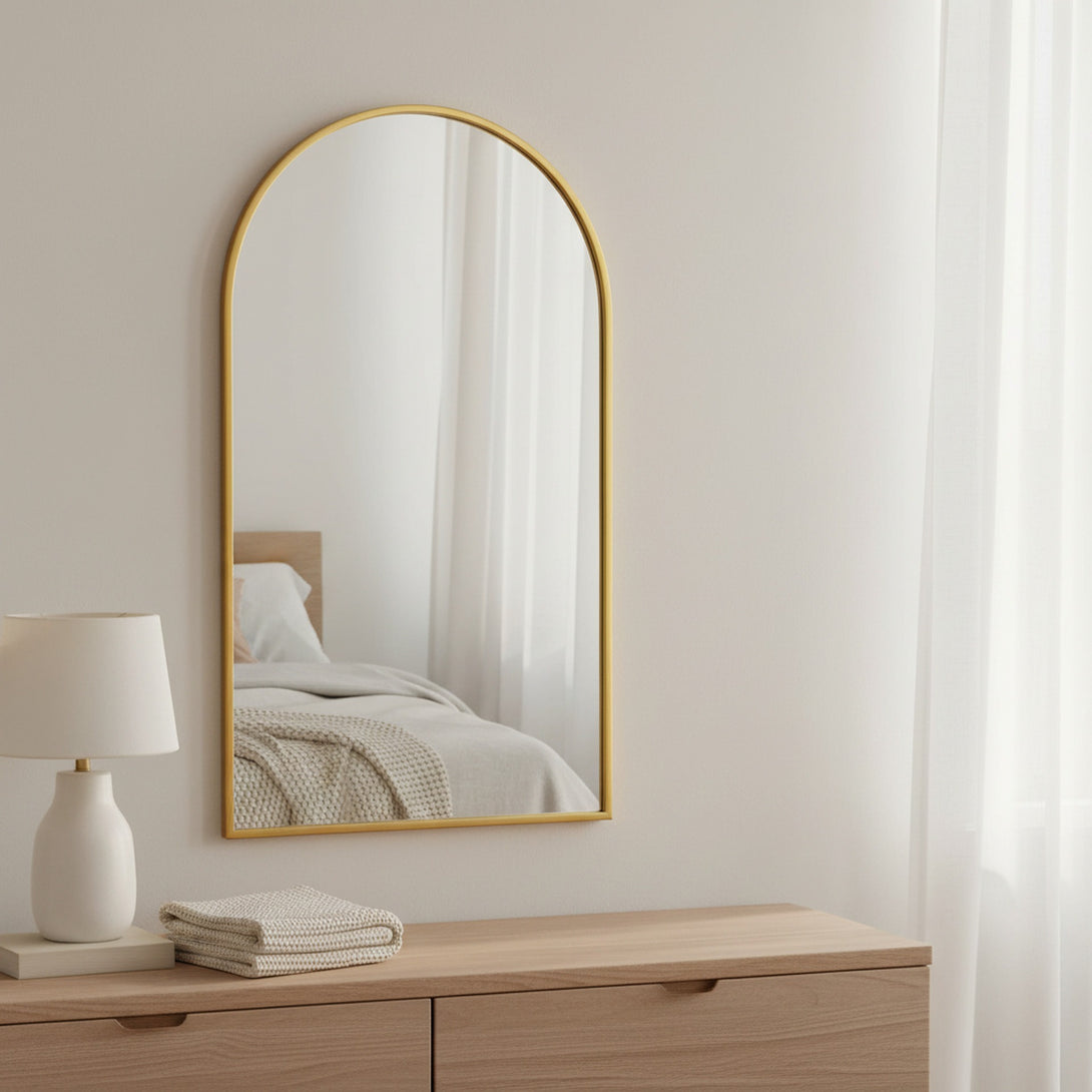 Luna Arched Metal Wall Mirror - Gold