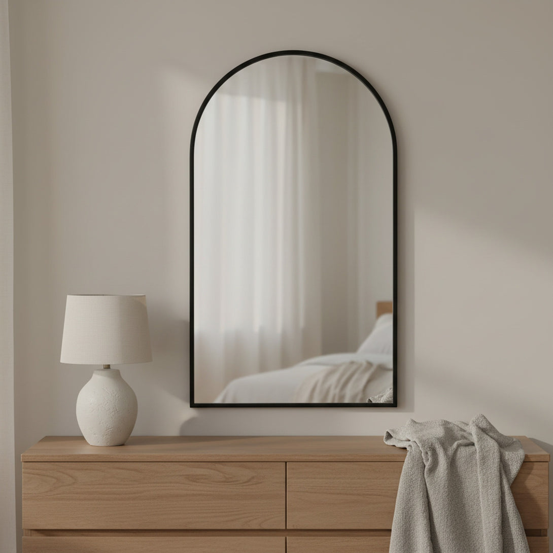 Luna Arched Metal Wall Mirror - Black