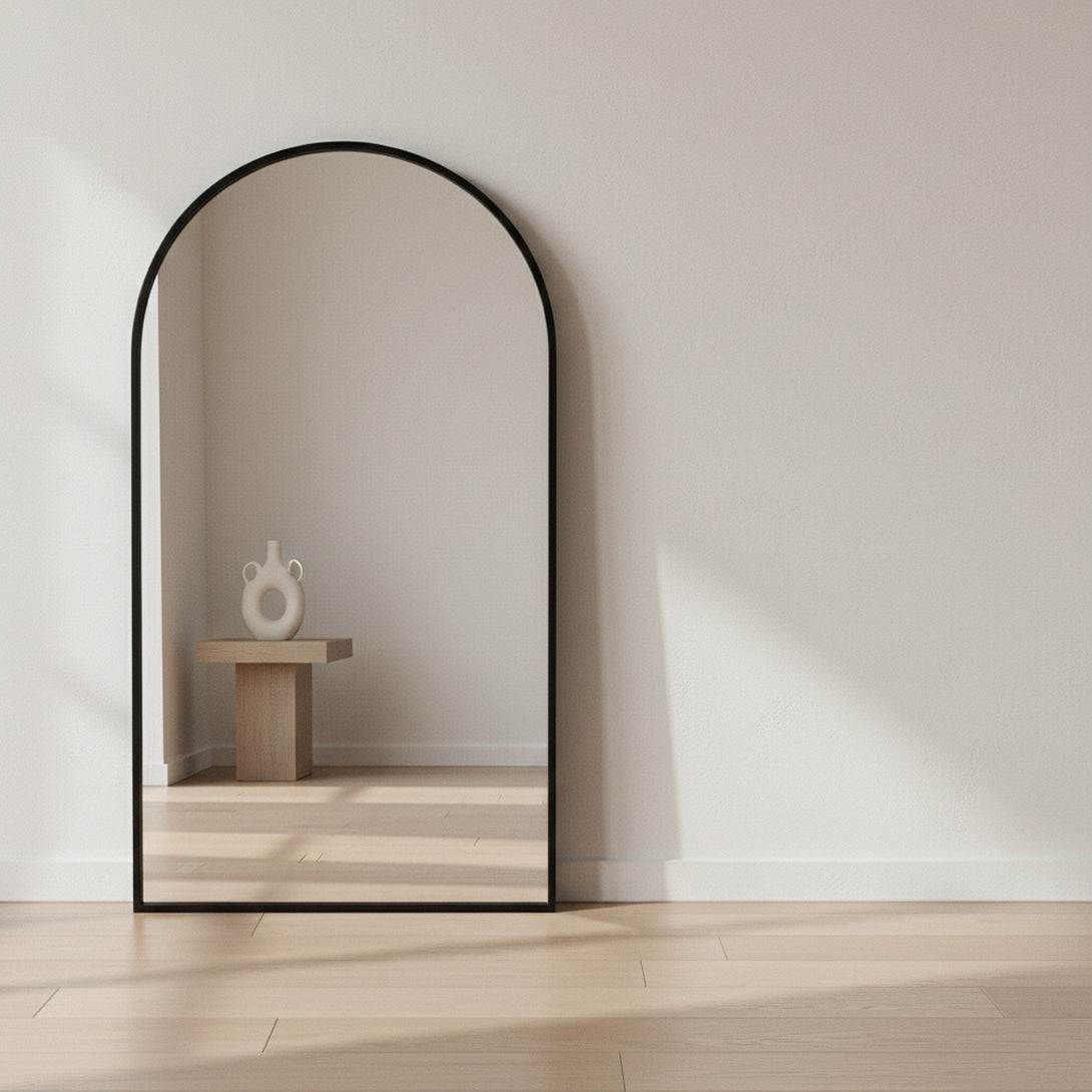 Luna Arched Metal Wall Mirror - Black