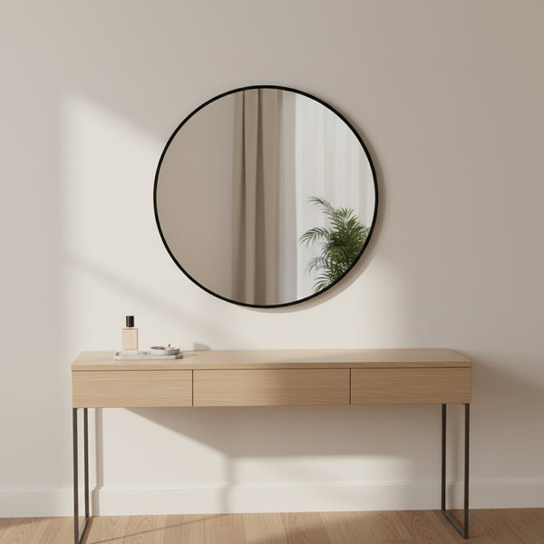 Aura Round Metal Framed Wall Mirror 60cm - Black