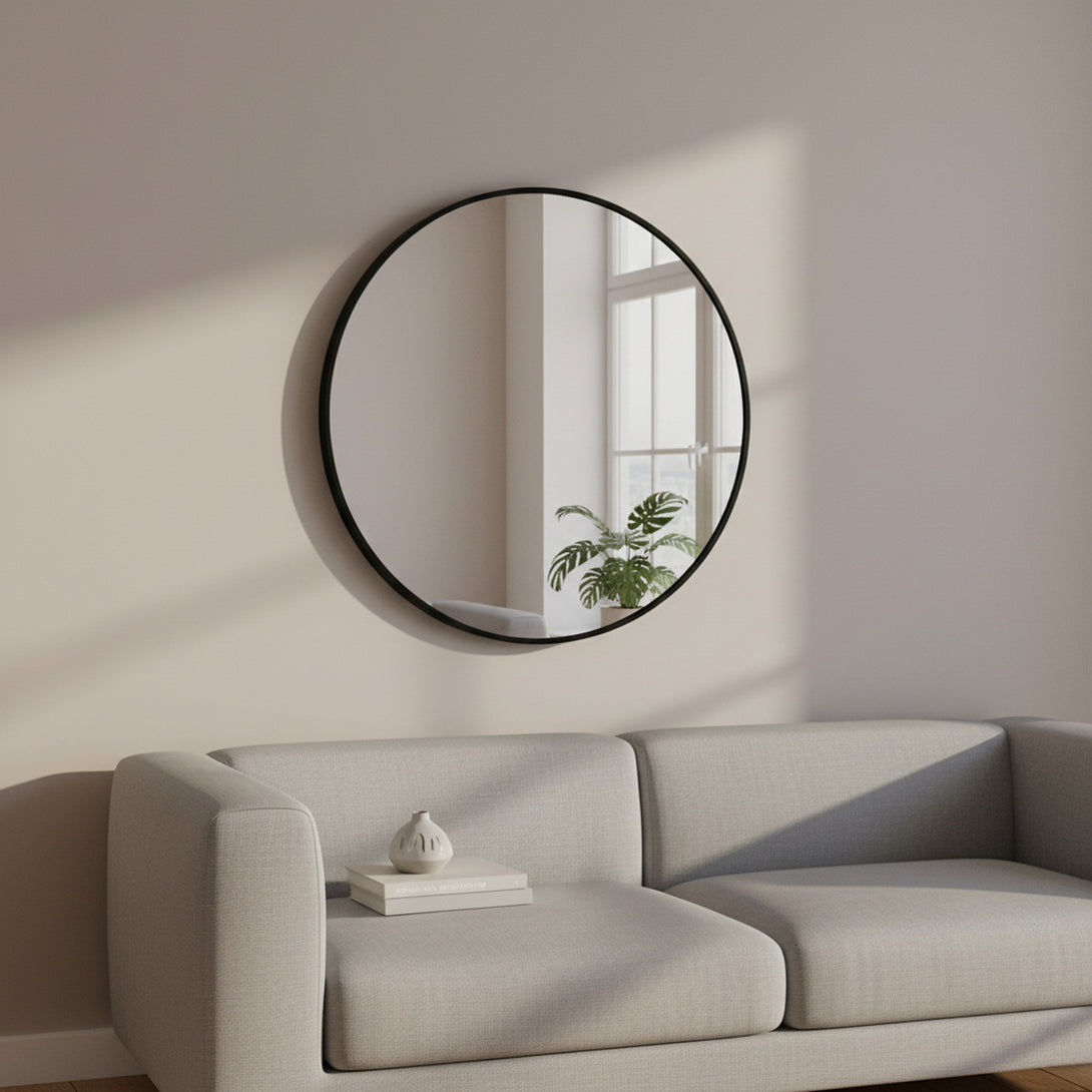 Aura Round Metal Framed Wall Mirror 60cm - Black