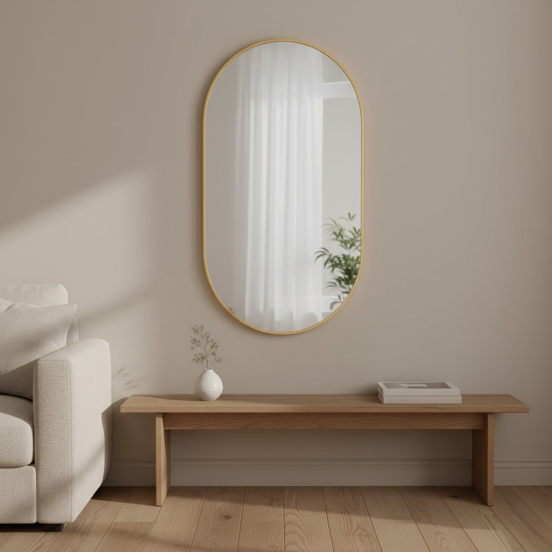 Luna Oval Metal Framed Wall Mirror - Gold