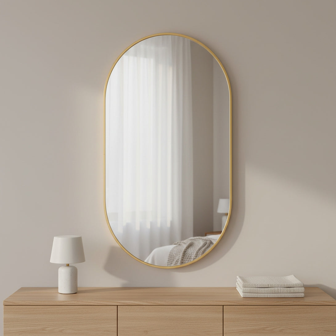 Luna Oval Metal Framed Wall Mirror - Gold