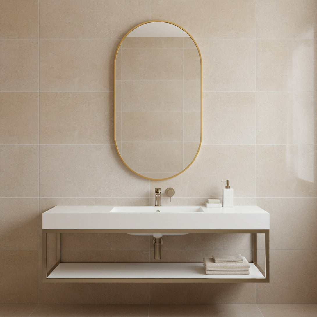 Luna Oval Metal Framed Wall Mirror - Gold