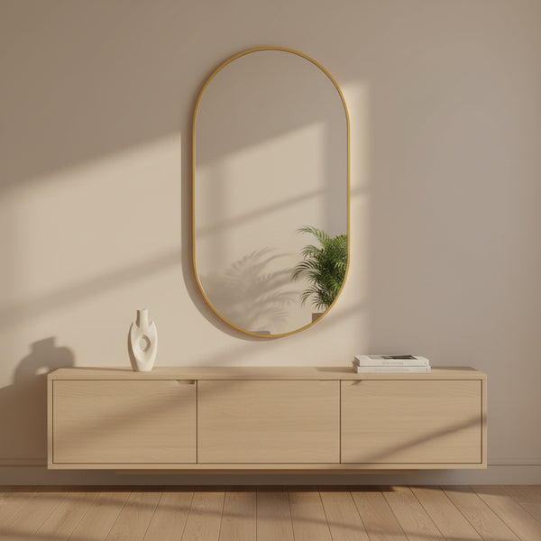 Luna Oval Metal Framed Wall Mirror - Gold