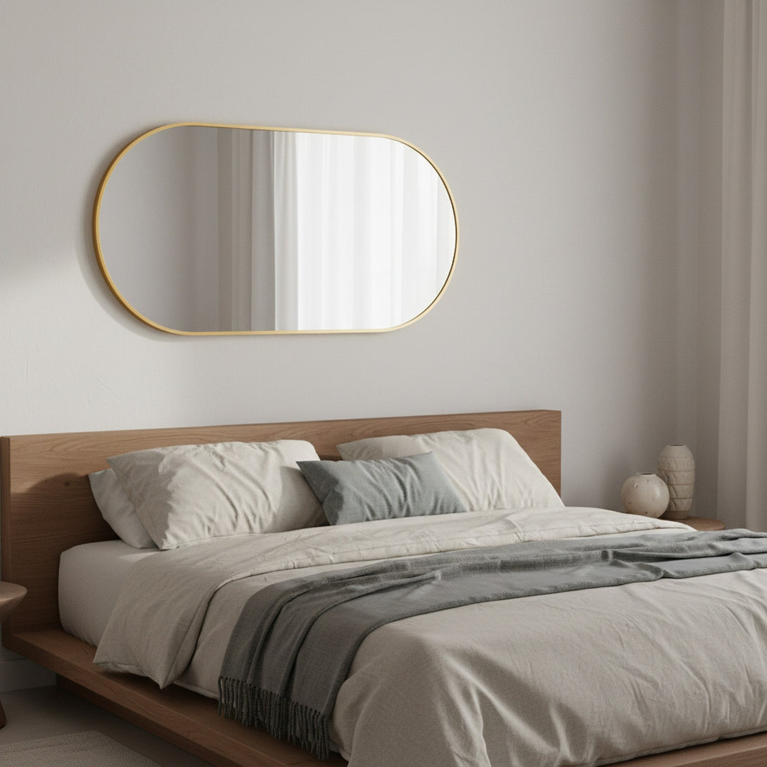 Luna Oval Metal Framed Wall Mirror - Gold